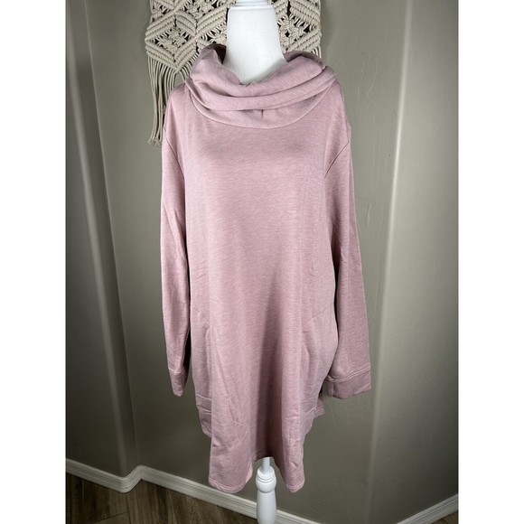 Carole Hochman French Terry Cowl Neck Tunic Mauve Large - Picture 2 of 8